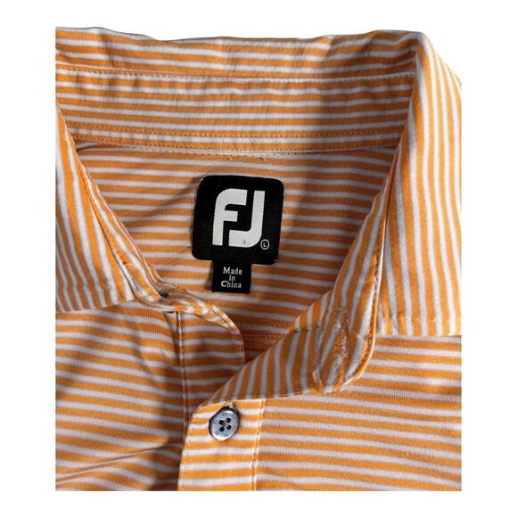 FootJoy Mens Golf Polo Large Peach & White Striped Short Sleeve Breathable - Picture 2 of 4